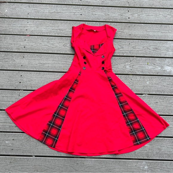 KILLREAL: Red Retro Vintage Style Cocktail Party Swing Dress. Size Small. - Picture 4 of 12